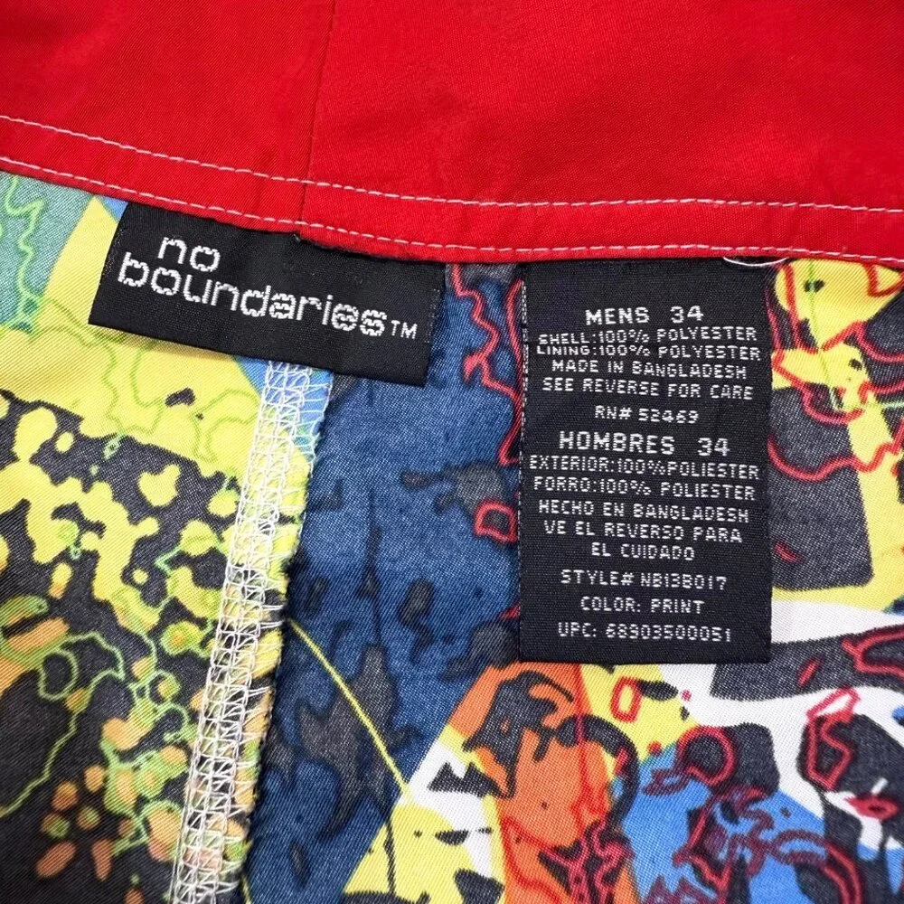Vintage Y2K No Boundaries Colorful Abstract Board Shorts 34 Swimwear Swim Trunks